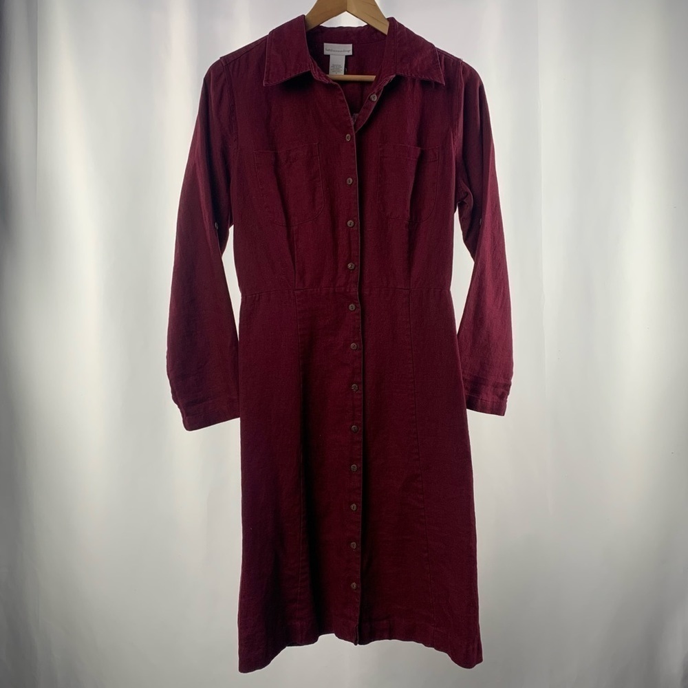 Soft Surroundings Linen Long Sleeve Button Down Shirt Dress in Wine Size‎ Medium